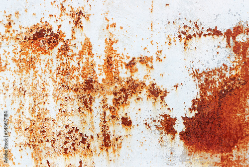 Rust on old white metal close-up, texture and background.