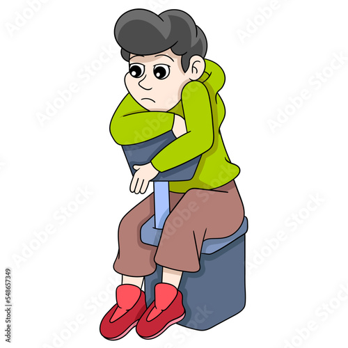 illustration of a boy sitting glumly bored photo