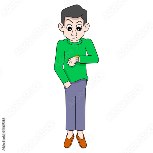 illustration of a person looking at a watch chasing time