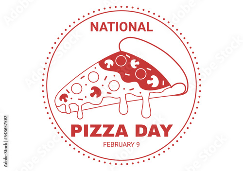 National Pizza Day on Celebration February 9 by Consuming Various Slice in Flat Cartoon Style Background Hand Drawn Templates Illustration