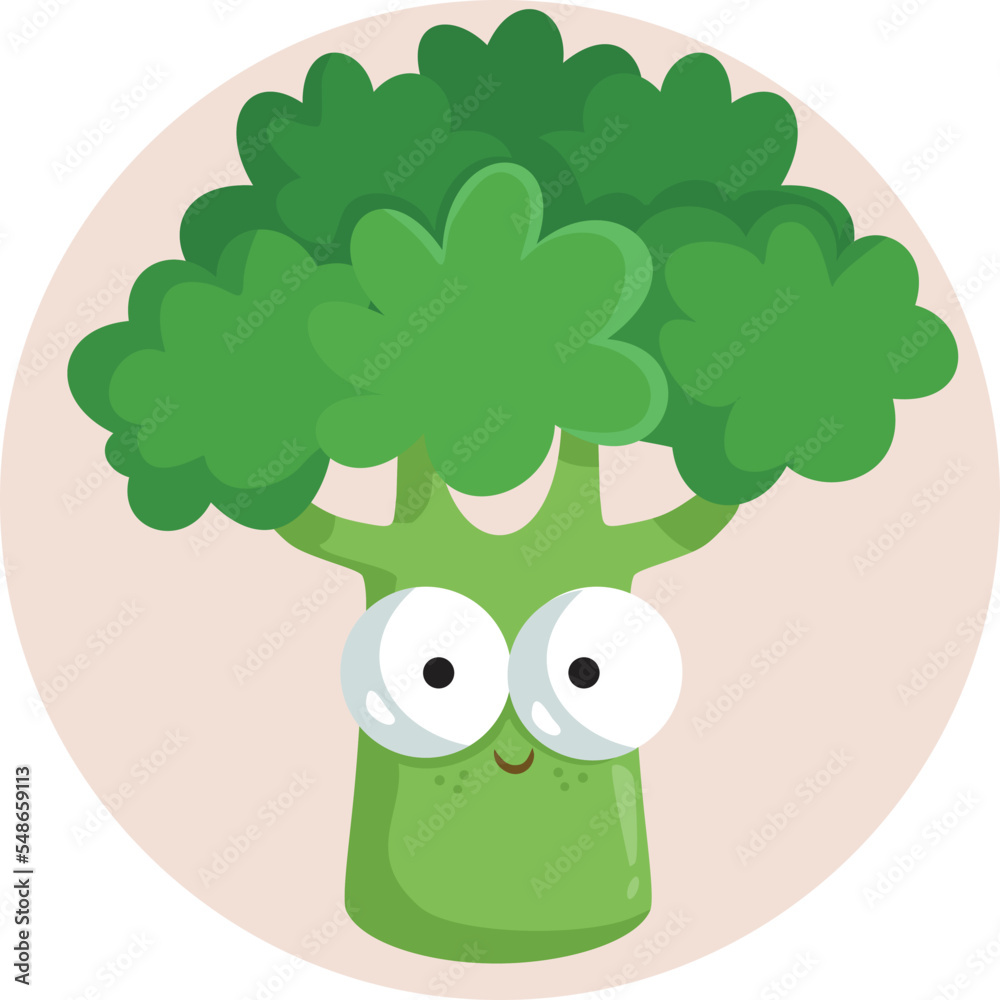 Happy Cartoon Broccoli Character Smiling Cheerfully. Funny veggie mascot with a cheerful expression
