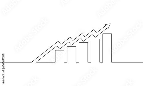 Continuous line drawing of graph icon business, arrow up, bar chart, growth graph, object one line, single line art, vector illustration