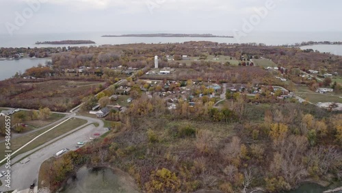 Drone flying above the small town of Middle bass Island at Lake Erie, U.S. state of Ohio photo