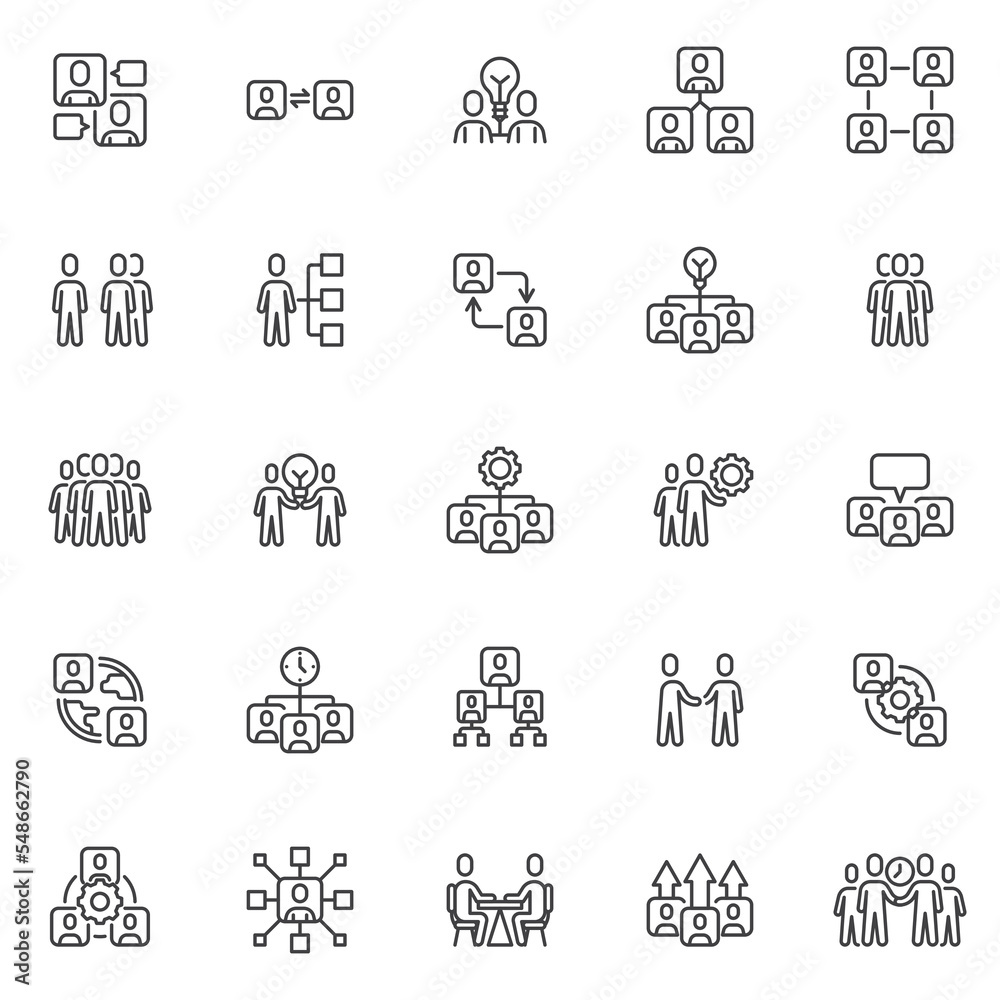 People communication line icons set