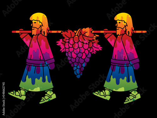 Two Spies of Israel Carrying Grapes of Canaan Cartoon Graphic Vector