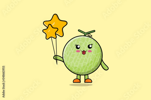 Cute cartoon Melon floating with balloon cartoon vector illustration