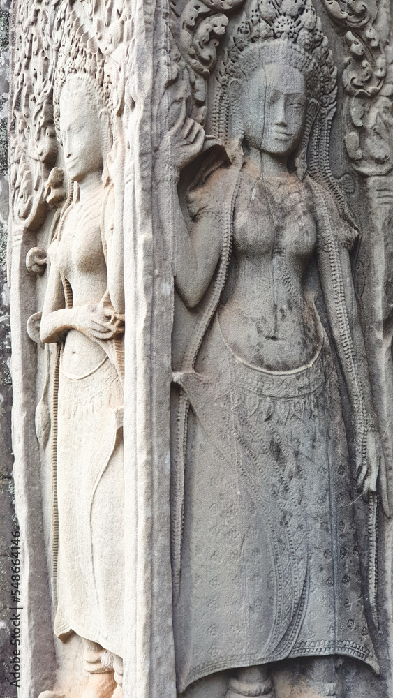 Stone Pillar of Bayon Temple in Cambodia