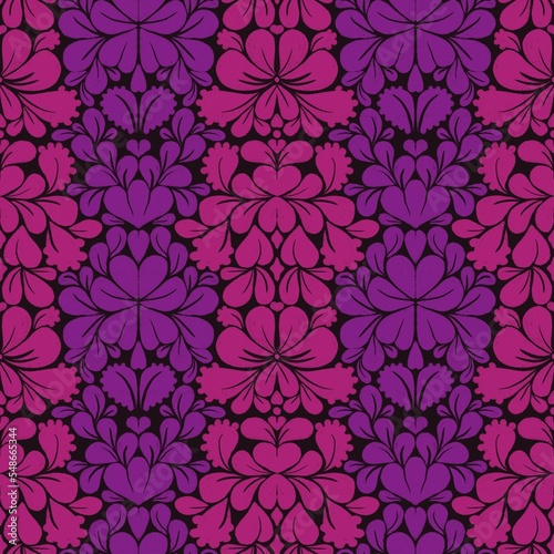a noiseless pattern with plant patterns in a magenta and purple black color scheme