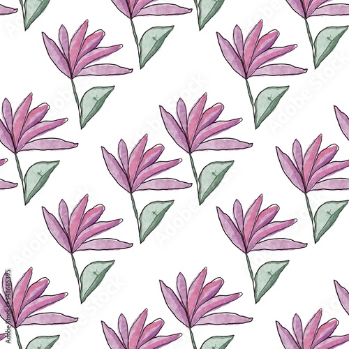 seamless pattern with pink flowers on a white background