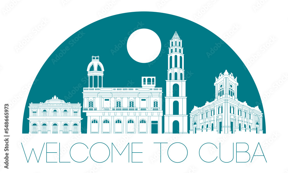 Cuba famous landmark silhouette style, vector illustration