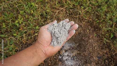 Gardeners capture gray ashes to use as fertilizer for plants growing in agricultural gardens.