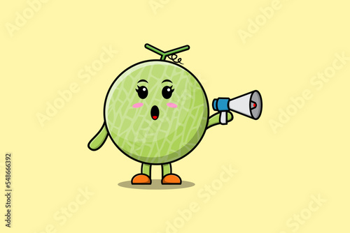 Cute Cartoon Melon character speak with megaphone in 3d cartoon style concept