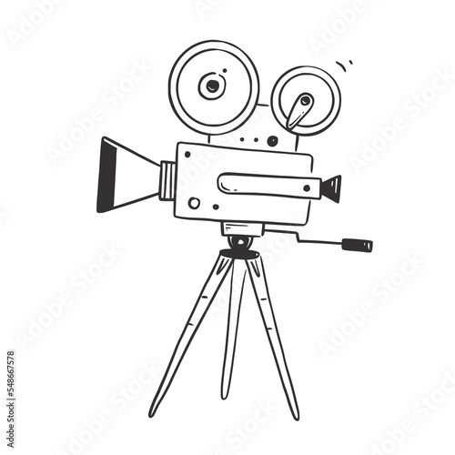 Retro video camera doodle. Hand drawn sketch style old camera isolated doodle drawing element. Vector illustration