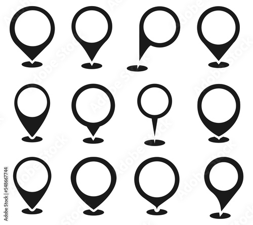 Map pin, location pointers, vector set. Vector illustration