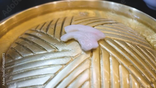 Empty barbecue pan at a barbecue restaurant. 4K	
