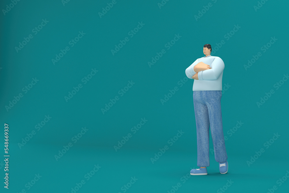 cartoon character wearing jeans and long shirt. He is expression of body and hand when talking. 3d rendering in acting. cartoon character wearing jeans and long shirt. He is expression of body and hand when talking. 3d rendering in acting.