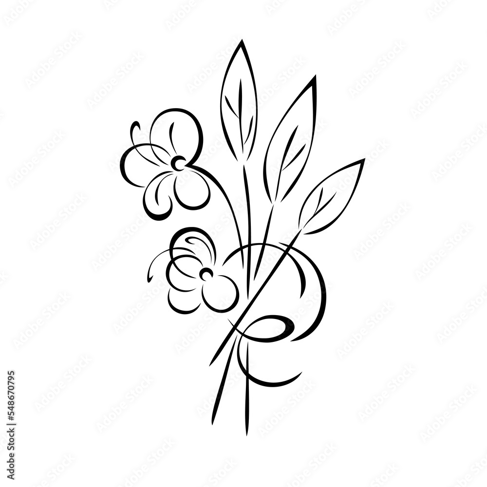floral design with stylized flowers on stems with leaves and curls. graphic decor floral design with stylized flowers on stems with leaves and curls. graphic decor