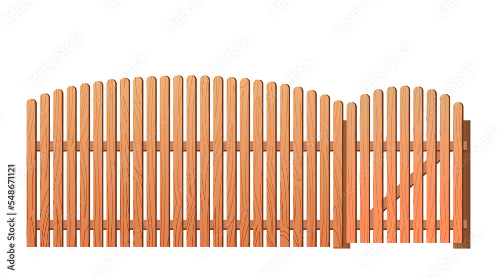 New unpainted wooden fence made of boards and picket fence. Isolated on white background Vector. New unpainted wooden fence made of boards and picket fence. Isolated on white background Vector.