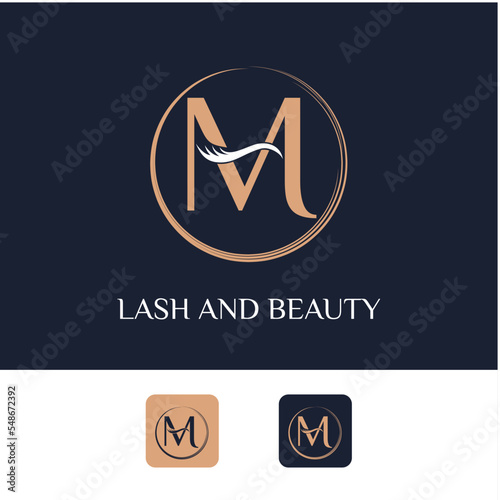 Initial M Letter with Lash for Cosmetic, Make up Artist, Beauty and Spa Business Logo Vector Template