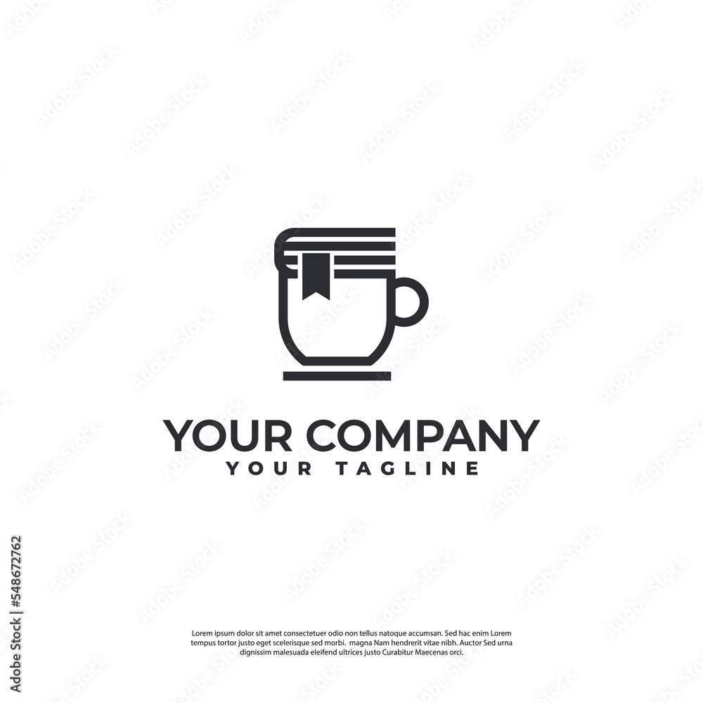 coffee cup logo with book abstract in modern style coffee cup logo with book abstract in modern style
