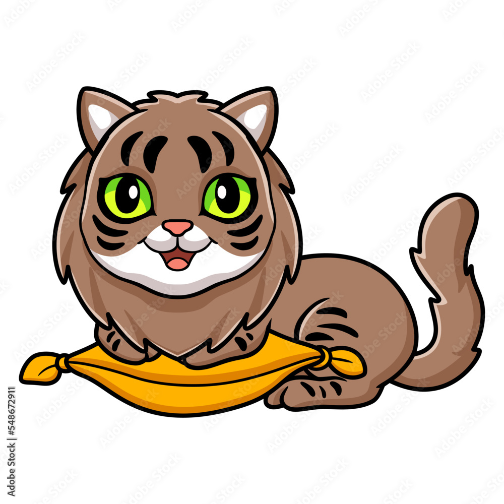 Fototapeta premium Cute siberian cat cartoon on the pillow