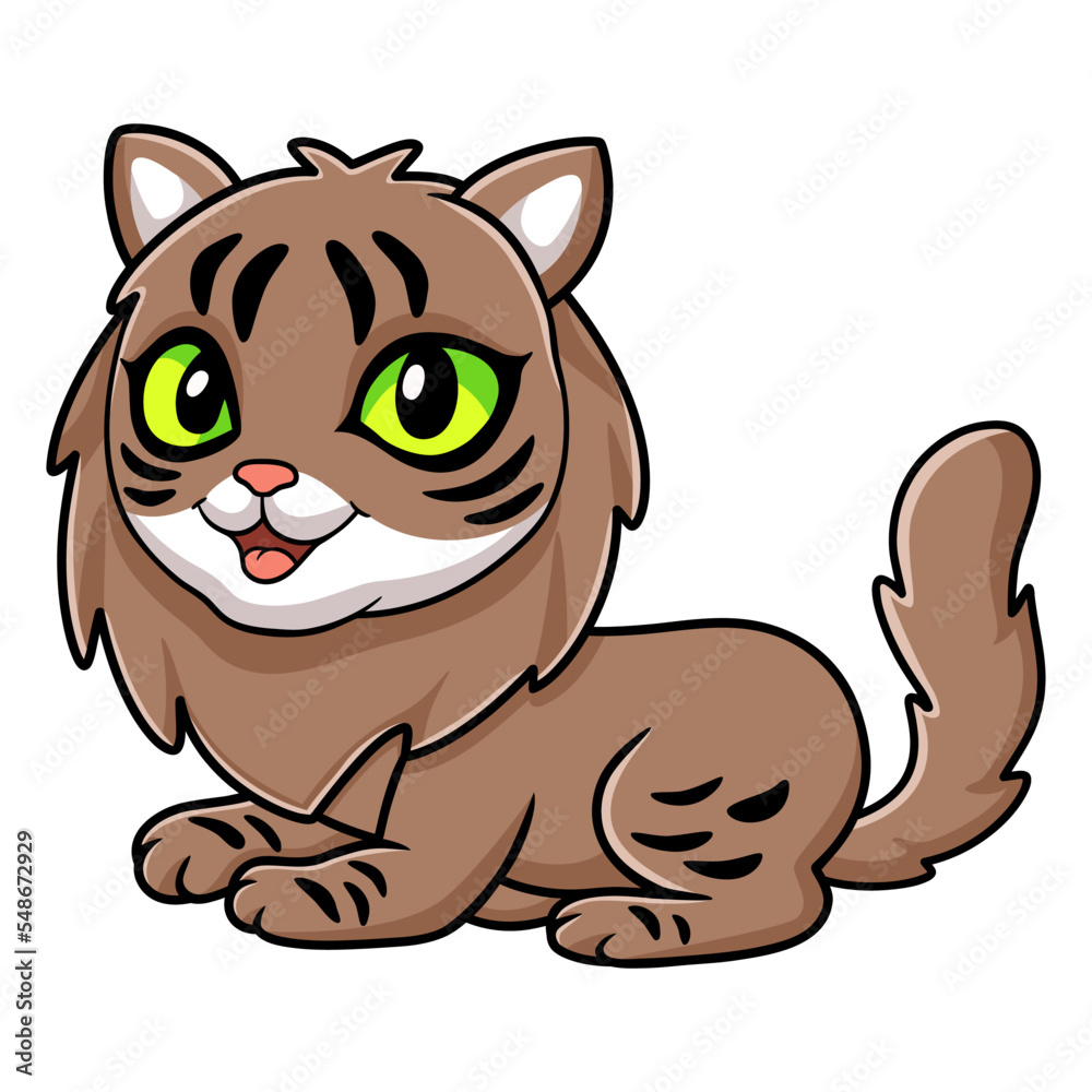 Cute siberian cat cartoon lying down