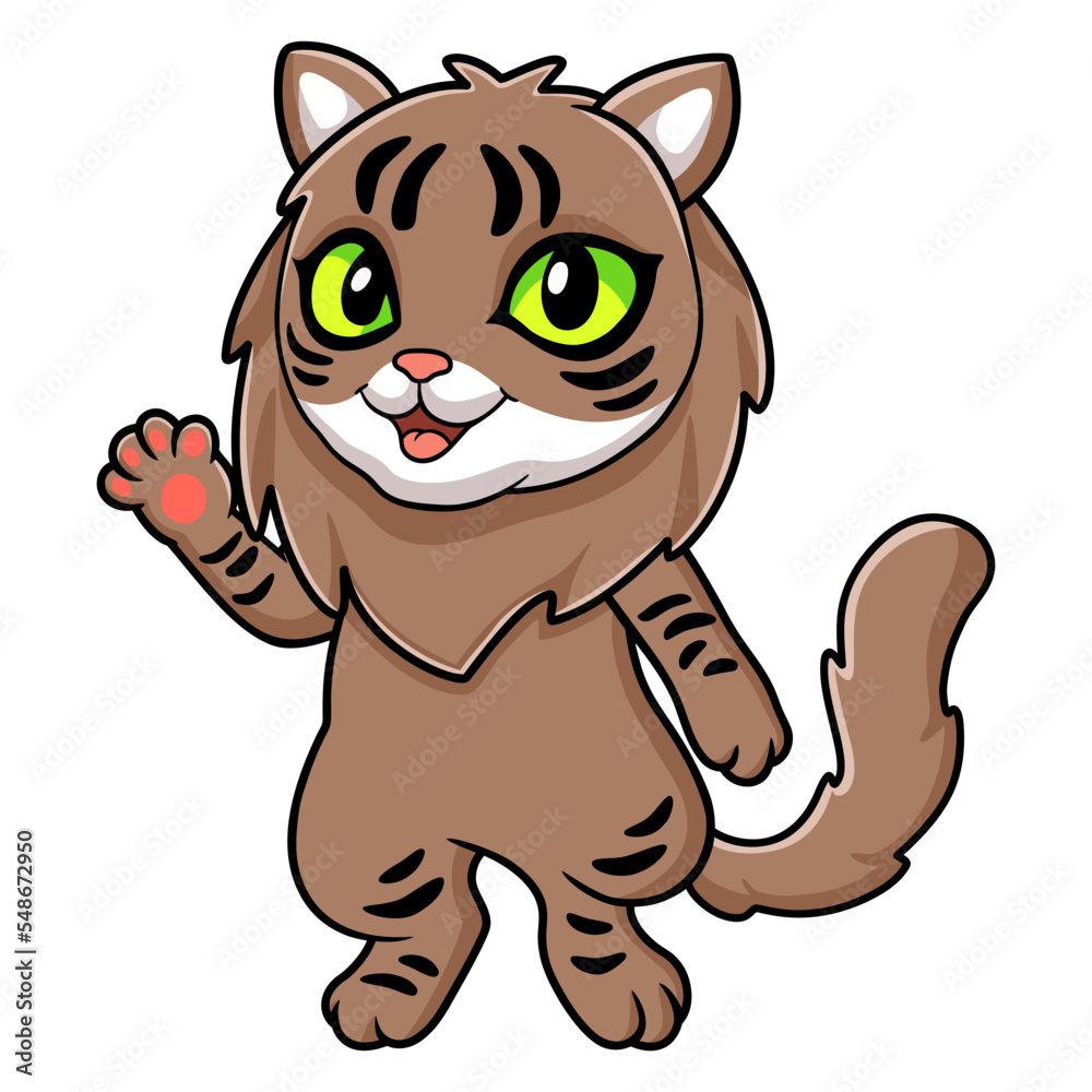 Cute siberian cat cartoon waving hand