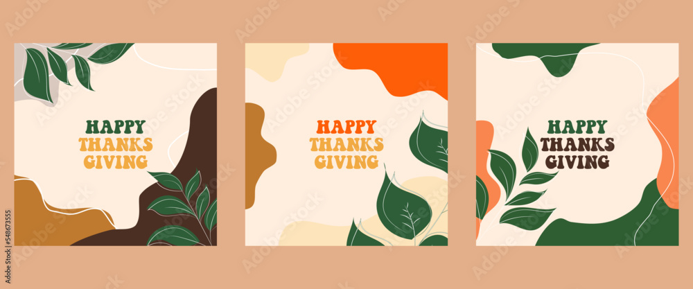 Happy Thanksgiving with autumn leaves. Hand drawn lettering text for Thanksgiving Day. Vector illustration. Manuscript. Calligraphic design for print greeting cards, shirts, banners, posters. Colorful