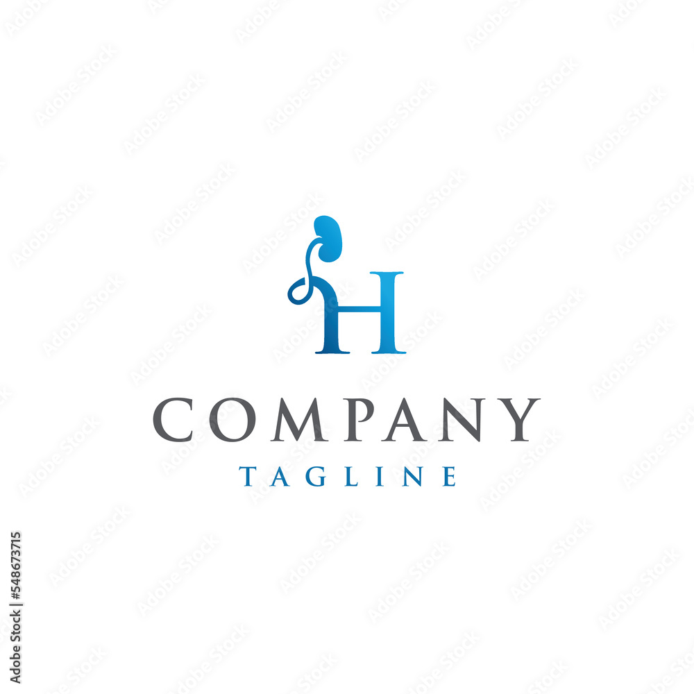 H Letter Initial modern and luxury kidney logo vector H Letter Initial modern and luxury kidney logo vector