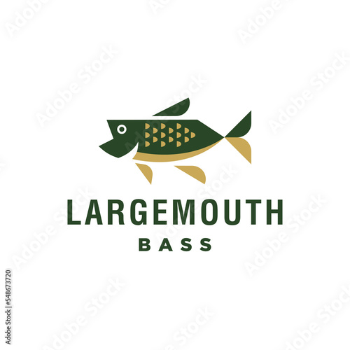 large mouth bass Fishing logo design template illustration . Sport fishing Logo. geometric modern fish logo