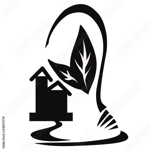 The design of a combination of houses, leaves and lights is suitable for icons, stickers, tattoos and others