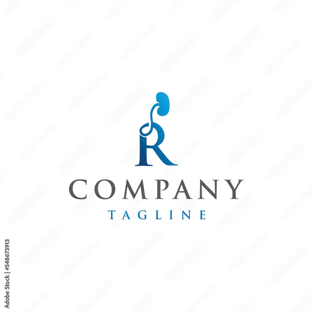 R Letter Initial modern and luxury kidney logo vector R Letter Initial modern and luxury kidney logo vector