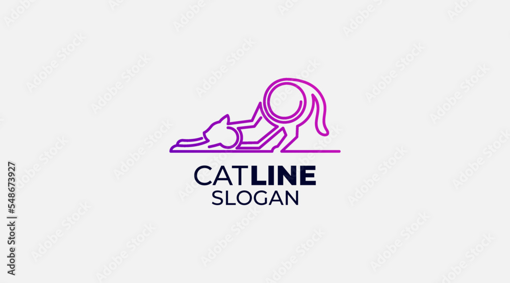 Obraz premium Cat line logo design vector icon illustration