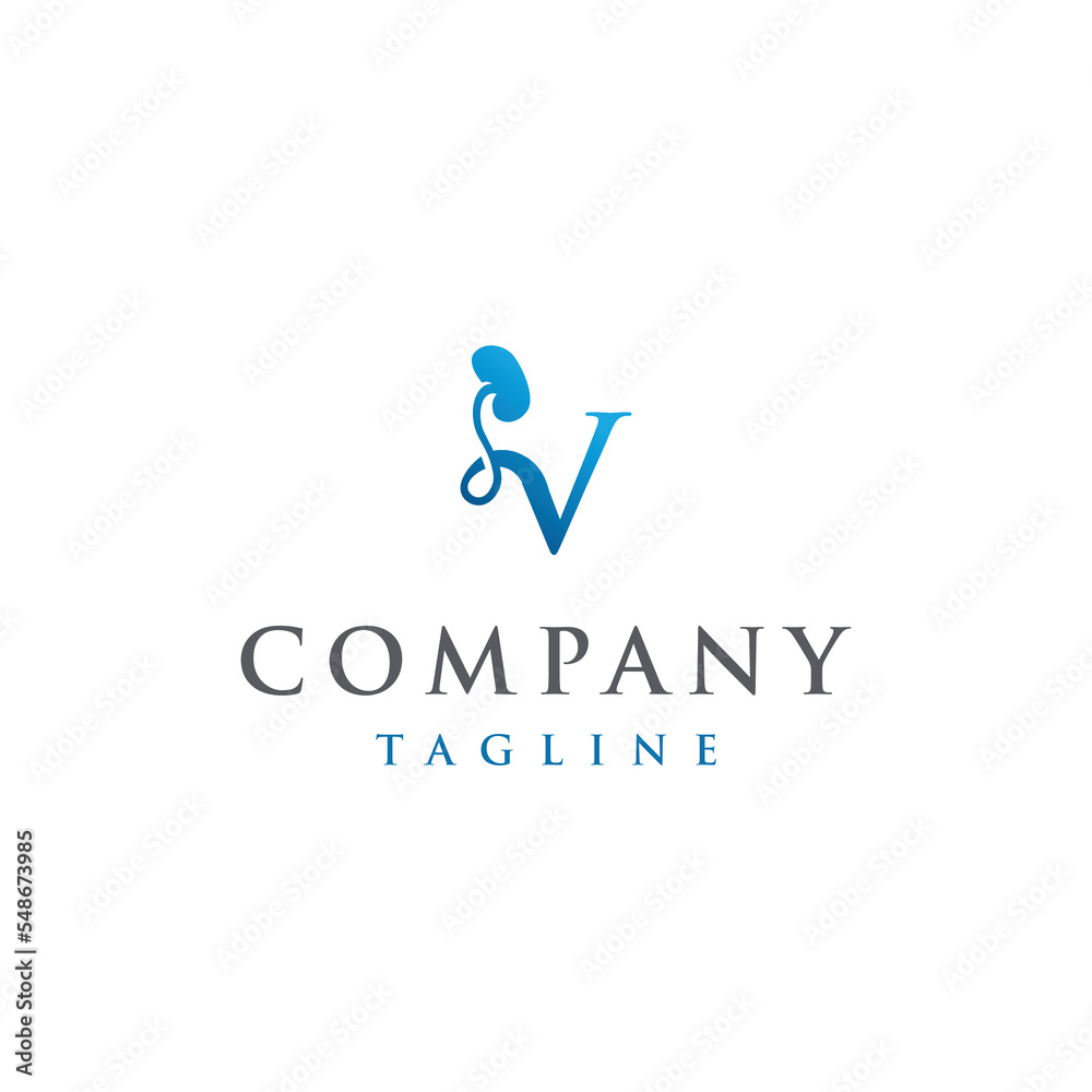 V Letter Initial modern and luxury kidney logo vector V Letter Initial modern and luxury kidney logo vector