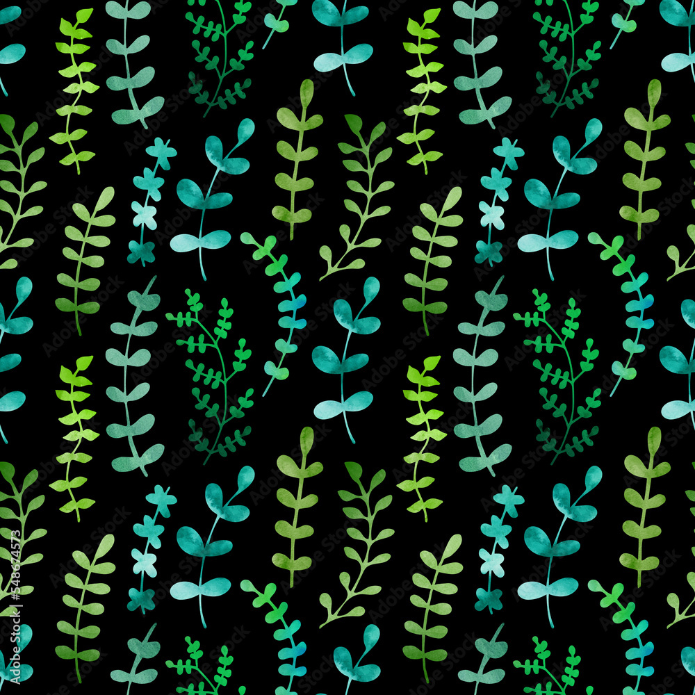 Watercolor seamless pattern of green leaves. Simple repeat print. Greenery, grass, summer, spring Watercolor seamless pattern of green leaves. Simple repeat print. Greenery, grass, summer, spring