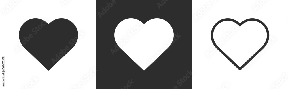 Heart Icon Flat Black White Stroke Variations Vector Illustration Heart Icon Flat Black White Stroke Variations Vector Illustration