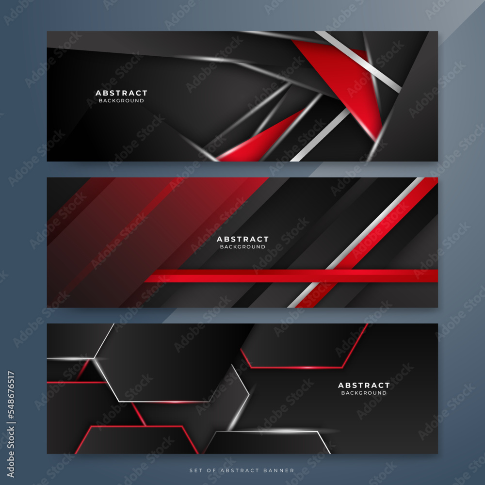 Vetor de Abstract red and black banner. Background design for brochure