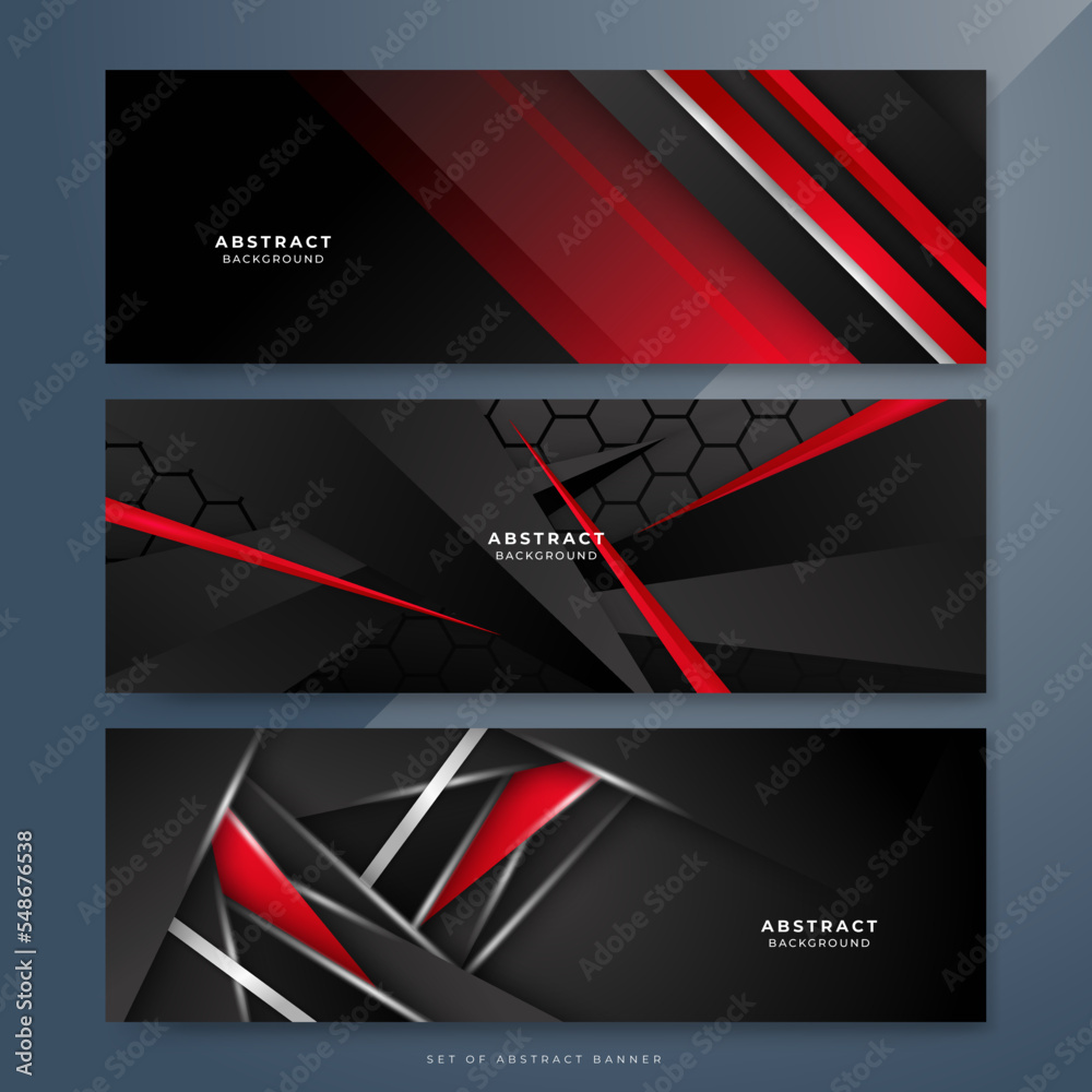 Abstract red and black banner. Background design for brochure, website, flyer. Geometric red black gradient shapes wallpaper for poster, certificate, presentation, landing page