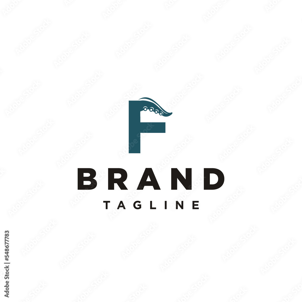 F Letter initial octo octopus cracen logo icon vector Template