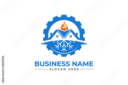 home heating service with gear. HVAC, oil, gas, air condition and heating logo	