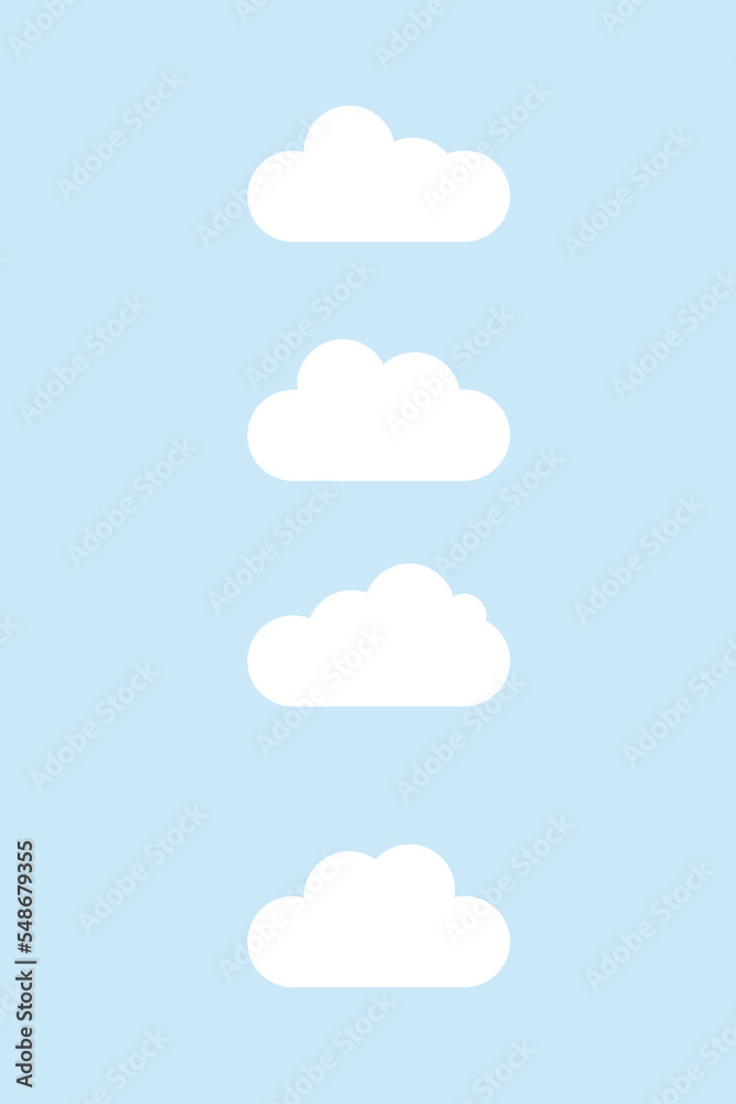 Cloud white set isolated on blue background. Vector illustration.	
