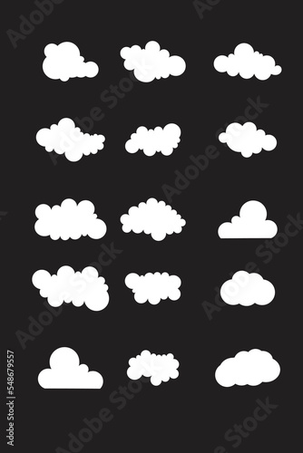 Cloud white set isolated on blue background. Vector illustration. 