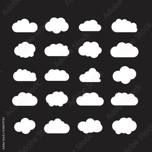 Cloud white set isolated on blue background. Vector illustration. 