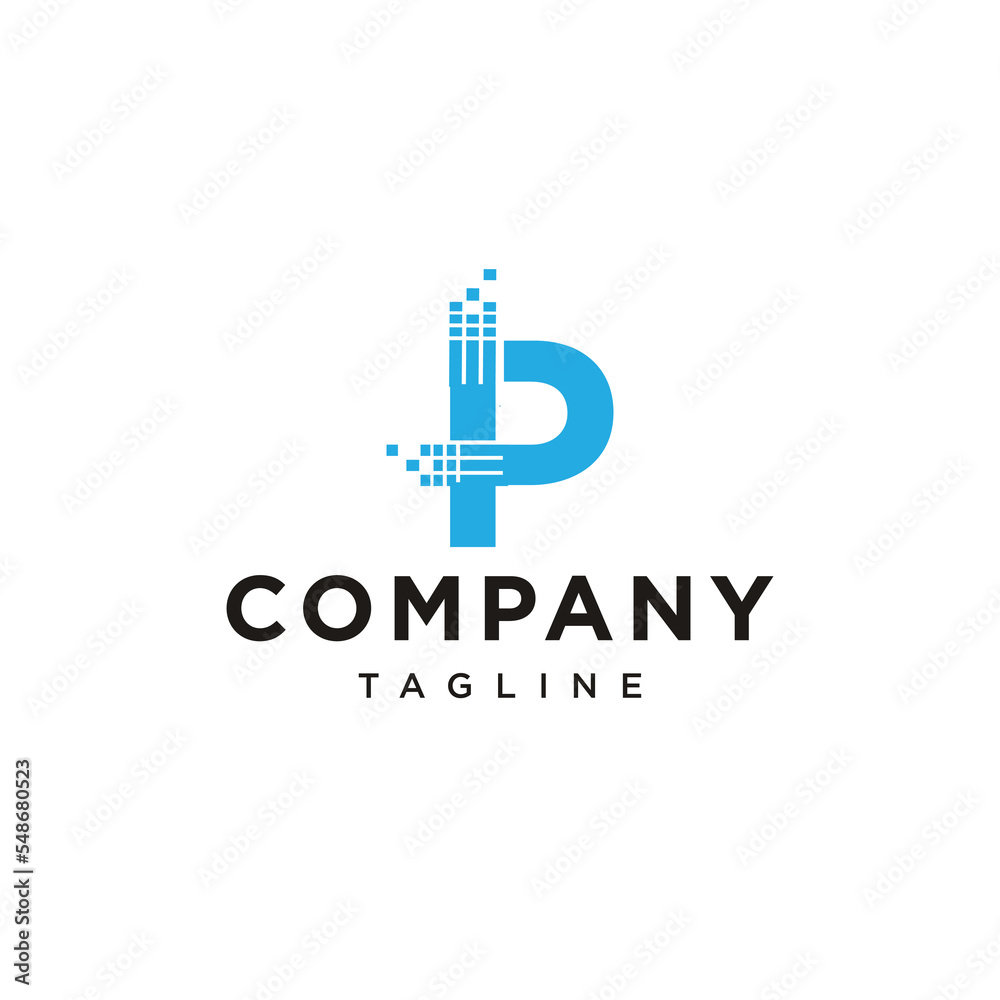 P Letter technology network computer Vector logo icon vector Template