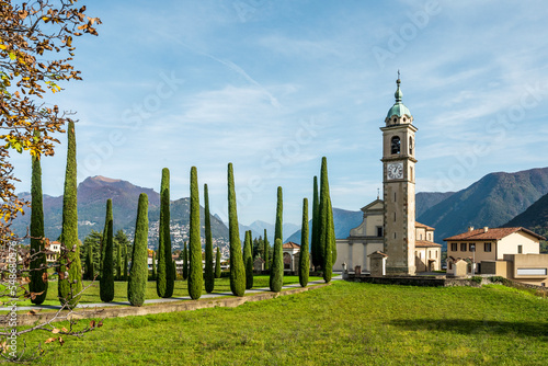Church of Saint Abundius, in Montagnola, a Swiss village in Collina d'Oro municipality, canton of Ticino, Switzerland