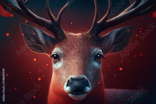Fotografiet Red deer christmas cinematic face