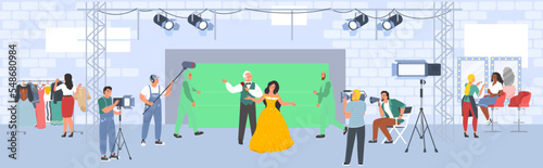 Film crew shooting romantic movie fairytale vector
