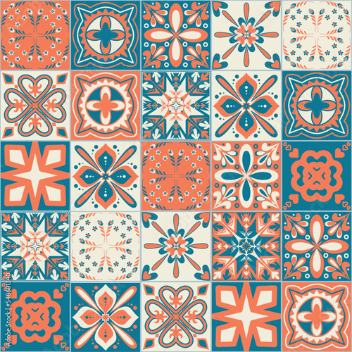 Ceramic tile design square ceramic tiles in Spanish Azulejo talavera style, vector illustration