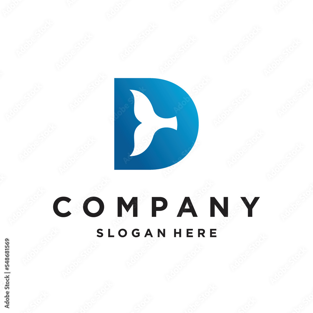 D intial whale tail creative unique logo design icon vector illustration D intial whale tail creative unique logo design icon vector illustration