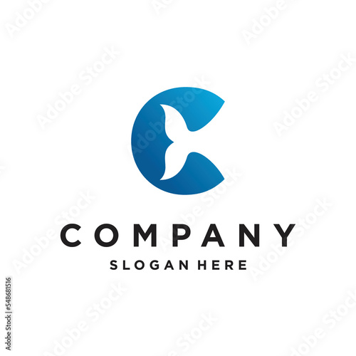C intial whale tail creative unique logo design icon vector illustration